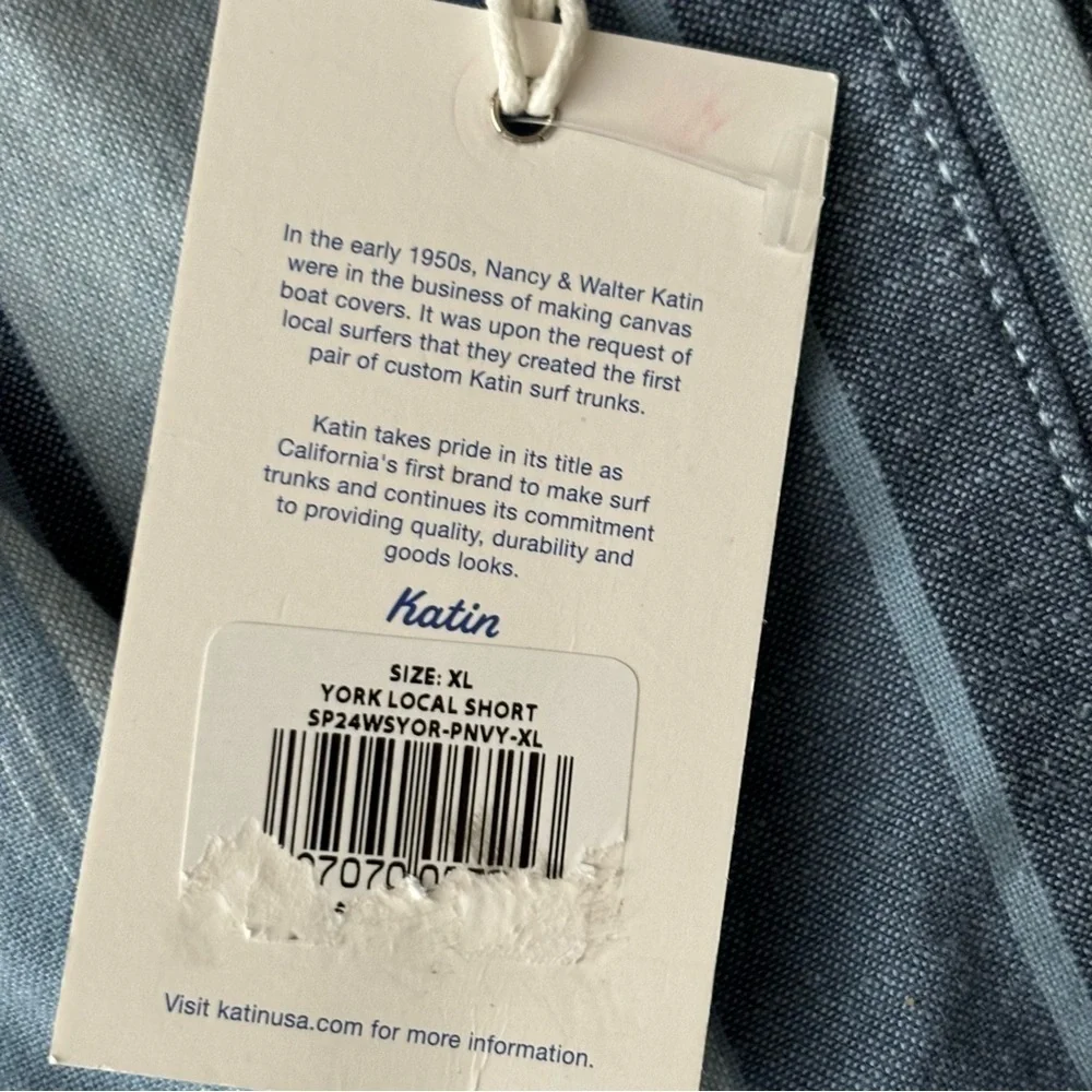 Katin Men’s 6” York Stripe Local Short Cotton Linen Blend Size XL New Blue